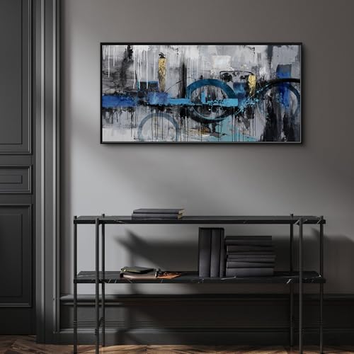 KLAKLA Abstract Wall Art - Blue and Gray Pictures Canvas Artwork for Living Room Bedroom Horizontal Black Framed Above Bed Wall Decor - 20x40 - color: Grey Abstract - 3, size: 20x40