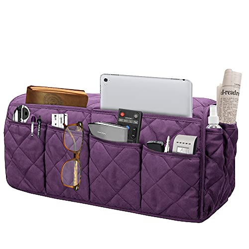Armchair Caddy, Sofa Armrest Organizer with 14 Pockets, Waterproof Non Slip Recliner Remote Control Holder, Couch Chair Arm Storage for TV Remotes, Phone, iPad, Magazine, Books - color: Purple