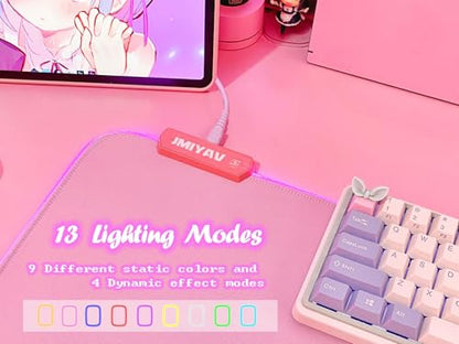 JMIYAV Pink RGB Gaming Mouse Pad 31.5x12 Inch PC XL Large Extended Glowing Led Light Up Desk Pad Non-Slip Rubber Base Computer Cute Mousepad Mat Desk Accessories Gaming Setup 31.5x12 Inch - color: P-pink Up3-10
