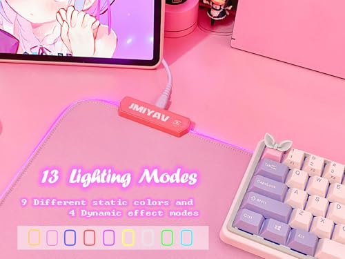 JMIYAV Pink RGB Gaming Mouse Pad 31.5x12 Inch PC XL Large Extended Glowing Led Light Up Desk Pad Non-Slip Rubber Base Computer Cute Mousepad Mat Desk Accessories Gaming Setup 31.5x12 Inch - color: P-pink Up3-10
