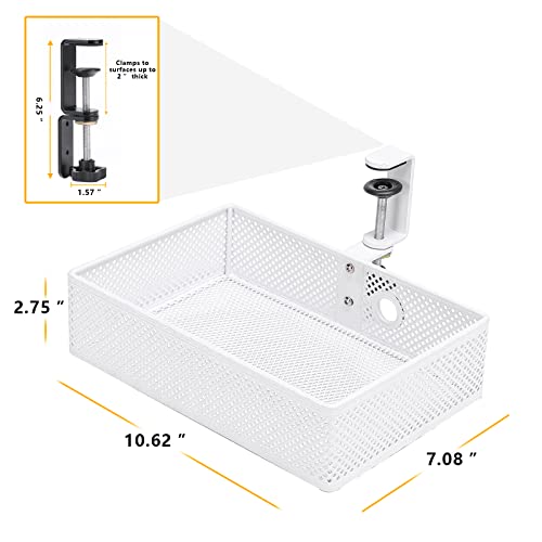 Mesh Desk Organizer and Clamp-on Swivel Pencil Drawer, Desk Hidden Desk Organizer Extra Sturdy C-Clamp Mount System and Easy to Instal, Home Office Art Supply Storage Box (White) - color: White