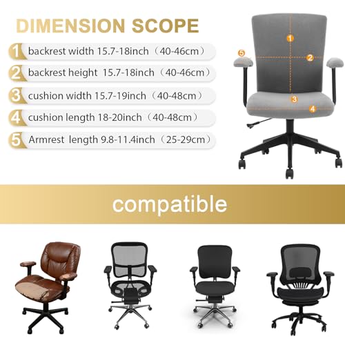 Tallew 4 Pcs Office Chair Covers Set Computer Universal Stretchable Protective Chair Seat Covers Desk Armrest Slipcovers Pads Office Cushion Backrest for Rotating(Grey,Sherpa) - color: Grey