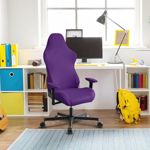 Stretch Gaming Chair Cover, Soft and Comfortable, Dust Protection, Modern Design, for Office Computer Racing Seat(Purple) - color: Purple