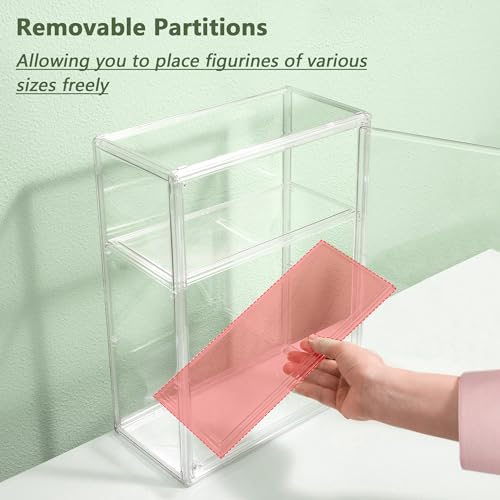 Acrylic Display Case for Collectibles 3 Tier Wall-Mounted Display Case with 2 Movable Plates Clear Display Cases for Figures with Magnetic Door Tall Display Box, 2 Pack - size: 2 Pack