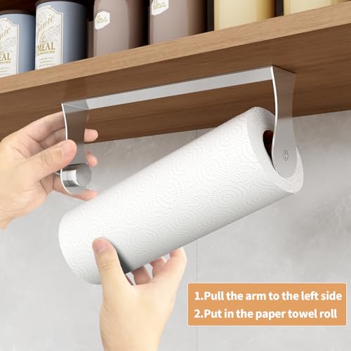 Paper Towel Holder Under Cabinet, Wall Mount Paper Towel Holder for Kitchen Bathroom, Stainless Steel, Adhesive or Screws, Silver - color: Silver