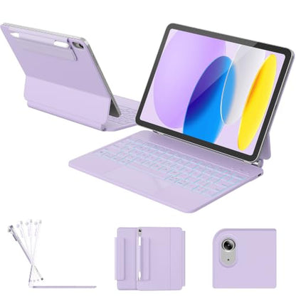 RAYMCRAFT for iPad 11th(A16, 2025)/10th Generation Case with Keyboard, Magic Keyboard 2022, Springy Backlit Keys, Stain-Resistant Surface, Multi-Touch Trackpad,Purple - color: Purple