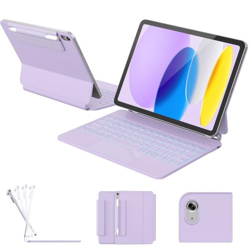 RAYMCRAFT for iPad 11th(A16, 2025)/10th Generation Case with Keyboard, Magic Keyboard 2022, Springy Backlit Keys, Stain-Resistant Surface, Multi-Touch Trackpad,Purple - color: Purple