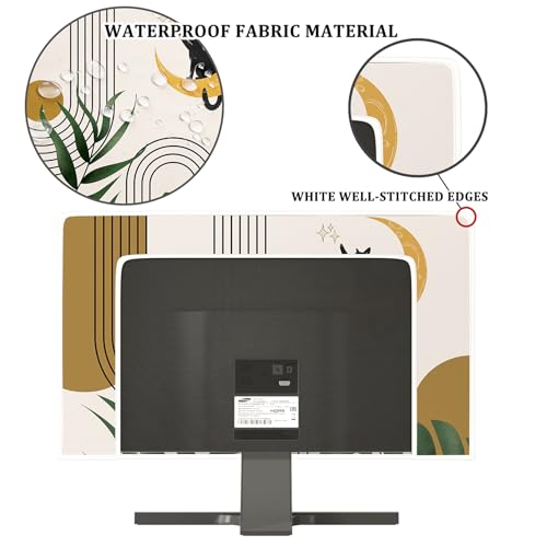 Boho Moon Cat Waterproof Television Cover 32 Inch Bohemian Green Plants Striped TV Dust Cover Antistatic Television Covers Dustproof TV Screen Covers for Television LED LCD OLED - color: green and yellow, size: 32 Inch