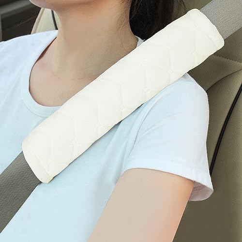 Amooca Soft Auto Seat Belt Cover Seatbelt Shoulder Pad Cushions 2 PCS for a More Comfortable Driving Universal Fit for All Cars and Backpack Off White - color: Off White