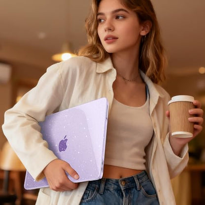 May Chen Compatible with MacBook Neo 13 inch Case 2026 Model A3404, Plastic Hard Shell,Keyboard Cover,Screen Protector,Dust Plug, for MacBook Neo 13" with A18 Pro Chip, Glitter Purple - color: Glitter Purple