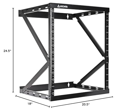 AEONS 12U 2-Post Wall Mount Open Frame 19-Inch IT Network Server A/V Equipment Rack 18” Depth 12-24 Threaded 150lbs Weight Capacity, Black - style: 12U-2Post