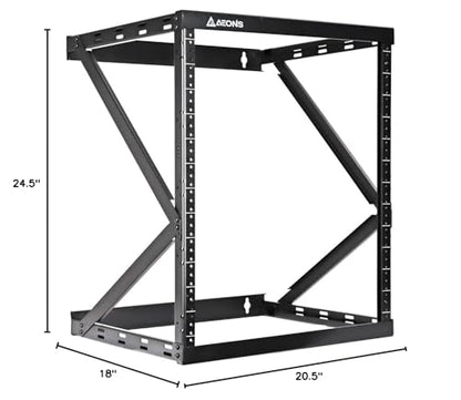 AEONS 12U 2-Post Wall Mount Open Frame 19-Inch IT Network Server A/V Equipment Rack 18” Depth 12-24 Threaded 150lbs Weight Capacity, Black - style: 12U-2Post