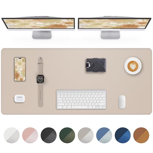 AFIING Leather Desk Pad Protector, Office Mat, Large Mouse Pad, Non-Slip PU Leather Blotter, Waterproof Writing Pad for Office and Home (Beige) - color: Beige, size: 48" x 17"