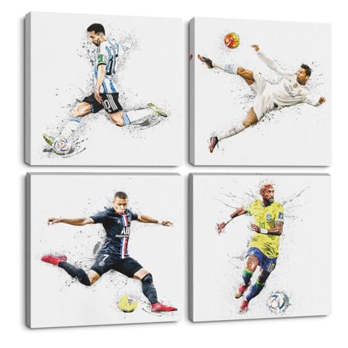 TBT 4PC Canvas Wall Art Framed Art Famous Soccer Superstar Room Decor Inspirational Sports Paintings Soccer Gifts Wall Decor Prints Picture for Boys Room Bar Gym Playroom Home Decor 7.9x7.9 inch - color: Multi 1069