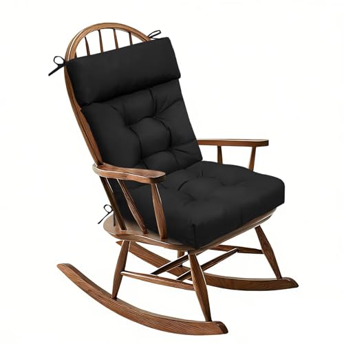 Indoor Outdoor Rocking Chair Cushion Waterproof Patio Seat Pad Tufted Rocker Chair Cushion for Home Garden 40×20in Black - color: Black