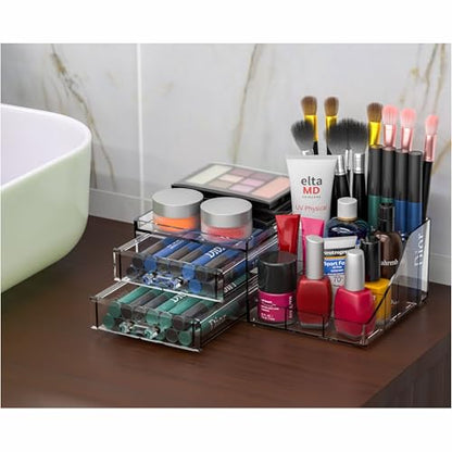 Acrylic Small Makeup Organizer with Drawers,Clear Skincare Organizer for Vanity,Dresser,Bathroom Countertop,Cute Cosmetic Organizer for Lip Gloss,Makeup Brush,Beauty,Skin Care and Cosmetic Storage - size: 2 Drawers-Set of 1