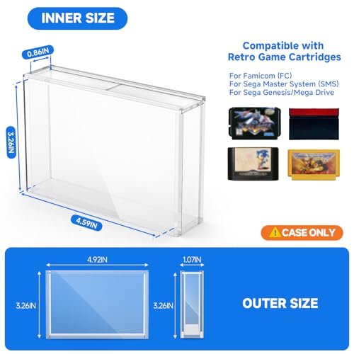 CaSZLUTION 3MM Acrylic Game Cartridge Protector for Famicom FC | Wall Mountable Dustproof Display Case, Compatible with Sega Master System SMS & Genesis, Clear Acrylic, Case Only