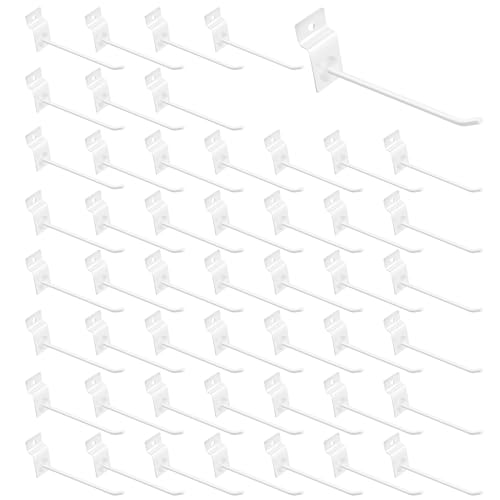 50Pcs 6 Inches White Slatwall Panel Hooks Bulk Set, Metal Slat Wall Hanging Display Hanger Hooks, Pegboard Organizer for Gridwall Garage Shop Retail - color: White, size: 6 Inch