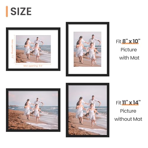 upsimples 11x14 Picture Frame, Display Pictures 8x10 with Mat or 11x14 Without Mat, Wall Hanging Photo Frame, Black, 1 Pack - color: Black, size: 11x14