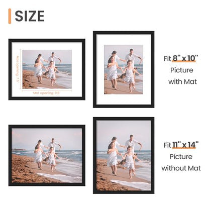 upsimples 11x14 Picture Frame, Display Pictures 8x10 with Mat or 11x14 Without Mat, Wall Hanging Photo Frame, Black, 1 Pack - color: Black, size: 11x14