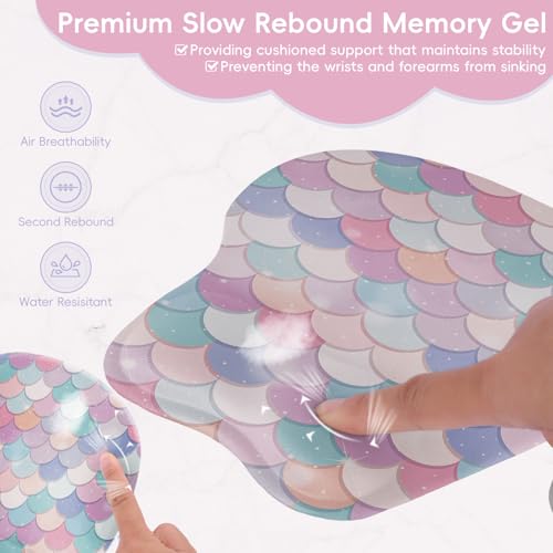 Mouse Pad with Wrist Rest Ergonomic Mouse Pad with Comfortable M-Shape Pain Relief Wrist Support Non-Slip PU Base Mousepad for Laptop, Office & Home (Candy Mermaid) - color: Candy Mermaid