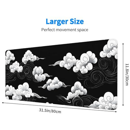 Cloud Desk Mat Oriental Wind Swirl Asian Ink Black Sky Art Mousepad XL Large Gaming Mouse Pad Laptop Keyboard Mat Desk Pad Daily Use with Keyboard and Laptop Devices 31.5x11.8 Inch - color: Cloud