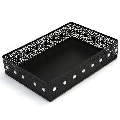 Desk Drawer Organizer, A4 Large Metal Mesh Desk Organizer Tray, Carved Hollow Floral Desk Tray, Versatile Storage Box Set for Office Home Supplies,13x9x3 inches (Rhinestones,1 PC) - color: Rhinestones