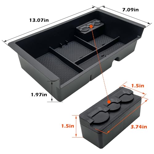 Center Console Organizer Tray Compatible with 2014-2018 GMC Sierra Accessories, (2015-2020) Yukon/Chevy Tahoe Silverado Suburban, Armrest Storage Box Replaces 22817343(Black) - color: Black