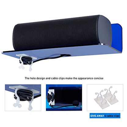 OAPRIRE Small Floating Wall Shelves Set of 2 - Personalize&Easily Expand Wall Space - 9 Inch Acrylic Wall Shelf for Bedroom, Gaming Room, Living Room, Bathroom, Office, with Cable Clips - Clear Blue - color: Blue