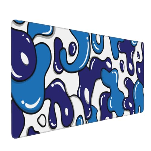Navy Blue White Mouse Pad Extended Large 35.4x15.7in Japanese Geometric Desk Mat Anime Cool Large Mousepad XL Non-Slip Rubber Base Stitched Edge Gaming Mousepad PC Computer Desk Pad for Work Desktop - color: Japanese Geometric-Navy Blue White, size: 35.4x