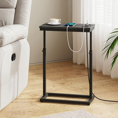 TUTOTAK End Table with Charging Station, Side Table, Tall Couch Table, Sofa Table, Living Room, Bedroom,Black TB01BK084 - color: Black, size: 1 Pack, style: With Plug