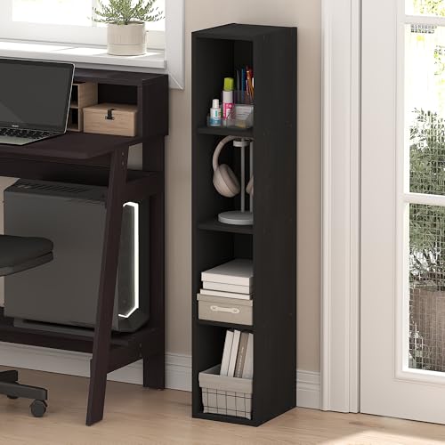 Furinno Fulda Book Shelf, 4-Tier Narrow Bookshelf, Standing Bookcase with 8-in Width Storage Shelf, 9.3 x 7.9 x 41.6, for Organization and Storage, for Living Room, Bedroom, Home Office, Blackwood - color: Blackwood, size: 4-Tier, 8W