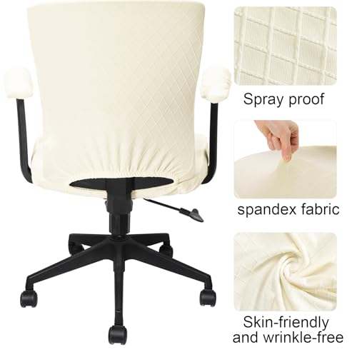 Tallew 4 Pcs Office Chair Covers Set Computer Universal Protective Stretchable Chair Seat Covers Desk Armrest Slipcovers Pads Office Cushion Backrest for Rotating(White) - color: White