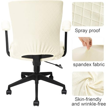 Tallew 4 Pcs Office Chair Covers Set Computer Universal Protective Stretchable Chair Seat Covers Desk Armrest Slipcovers Pads Office Cushion Backrest for Rotating(White) - color: White