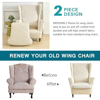 KRFOONN Stretch Wing Chair Slipcovers Printed 2 Piece Wingback Chair Covers Soft Spandex Wingback Armchair Slipcover Furniture Protector Chair Covers for Living Room Wingback Chair, T12 - color: Color T12