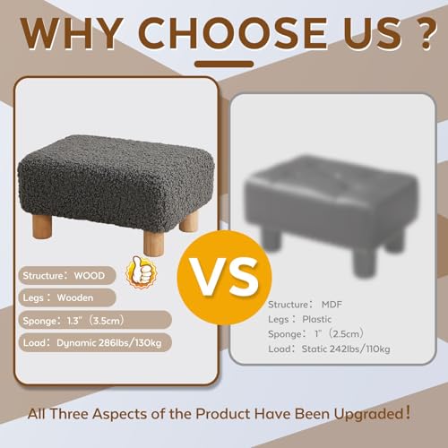 Small Foot Stool Ottoman, Sherpa Footstool Ottoman Foot Rest for Couch, Rectangle Footstools and Ottomans Small for Living Room, Entryway and Bedroom (Gray) - color: Gray (Sherpa)