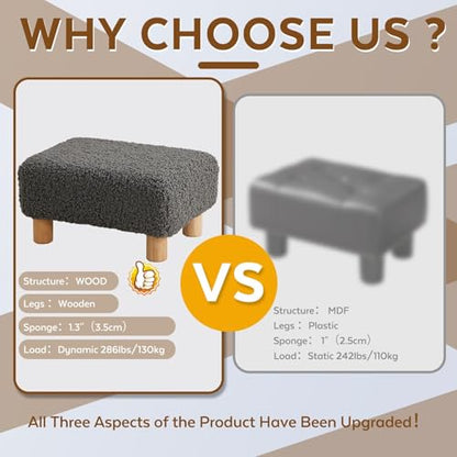 Small Foot Stool Ottoman, Sherpa Footstool Ottoman Foot Rest for Couch, Rectangle Footstools and Ottomans Small for Living Room, Entryway and Bedroom (Gray) - color: Gray (Sherpa)
