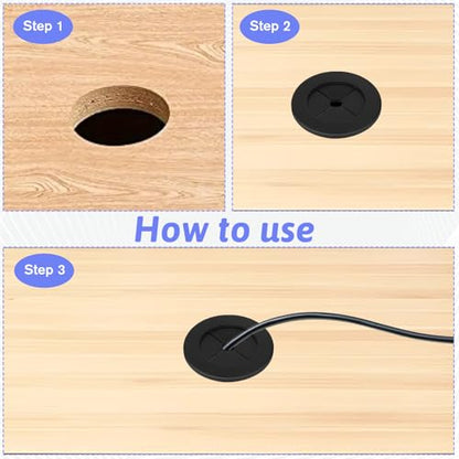 4PCS Cable Cord Grommet, 1-1/4 Inch (32mm) Black Desk Grommets Flexible Silicone Cable Cord Grommet Wire Hole Cover Pass Through Desk Grommets for Table and Other Furnitures Hole Cover