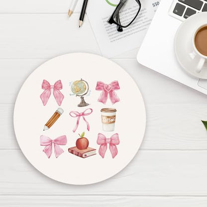 Coquette Pink Bow Teachers Mouse Pad, Mouse Pads for Desk, End of Year Teacher Gifts Mousepad for Office Dorm Computer Laptop Gaming, Teacher Office Supplies, 8.7x8.7 Inch - color: bow