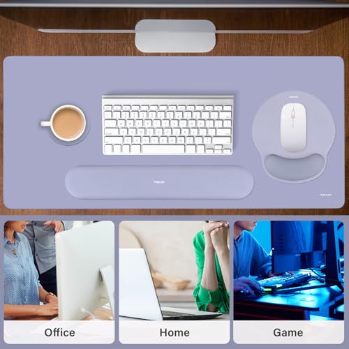 MOSISO Wrist Rest for Keyboard Mouse Pad Set, Large Gaming Deskpad&Circle Curved Mousepad&Keyboard Wrist Rest&Coaster, Ergonomic Non-Slip Mousepad&Easy Typing Pad with Silicone Lining, Lavender Gray - color: Lavender Gray