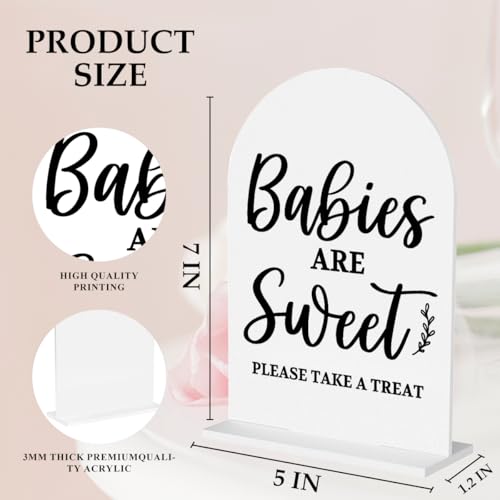 Baby in Bloom Shower Decorations, Baby Shower Sign, Babies are Sweet Please Take A Treat 5x7 Inch Arch Acrylic Signs, Baby Shower Favors for Guests - color: Babies