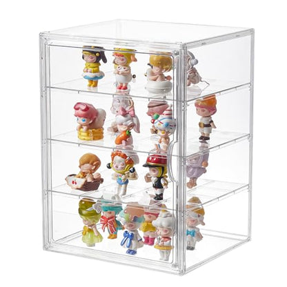 4 Tiers Clear Acrylic Display Case, Plastic Storage Bins with 3 Adjustable Divider and Magnetic Door,Stackable Display Box for Figures Showcase (XXL-4 Tier-1 Pack) - size: XXL-4 Tier-1 Pack