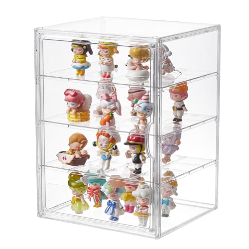 4 Tiers Clear Acrylic Display Case, Plastic Storage Bins with 3 Adjustable Divider and Magnetic Door,Stackable Display Box for Figures Showcase (XXL-4 Tier-1 Pack) - size: XXL-4 Tier-1 Pack
