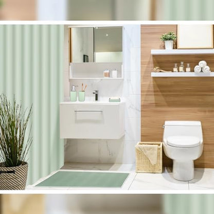 Hosuly 9 Pcs Bathroom Accessory Set Shower Curtain and 12 Hooks Table Trash Can Soap Dispenser Soap Dish Non Slip Bathroom Rugs Cup and Cotton Swab Holder Complete for Bathroom Decor (Sage Green) - size: Sage Green