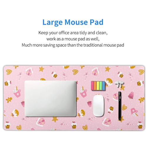 Pink Christmas Gaming Mouse Pad XXL Cute Kawaii Cupcake Gingerbread Extended Big Large Desk Mat Non-Slip Rubber Base Stitched Edge Xmas Holiday Keyboard Mousepad for Computer Laptop,35.4×15.7 Inch - color: Pink Christmas, size: XX-Large