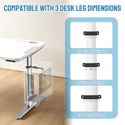 Under Desk PC Mount - Heavy Duty PC Stand for Standard Computer Tower Up to 9.64" Wide, Up to 50Lbs Weight, Clamped PC Bracket Holder Only for 65×45mm/75×45mm/80×50mm Standing Desk Leg, No Drill