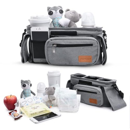 Momcozy Universal Stroller Organizer with Insulated Cup Holder Detachable Phone Bag & Shoulder Strap, Fits for Stroller Like Uppababy, Baby Jogger, Britax, BOB, Umbrella and Pet Stroller - color: Grey