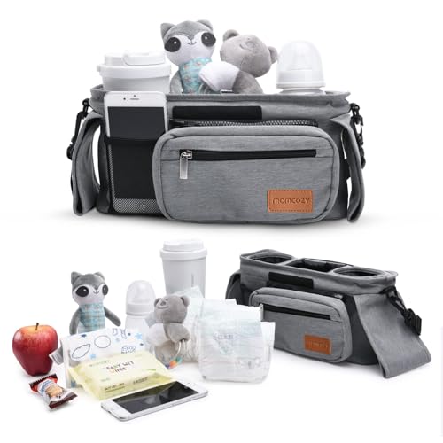 Momcozy Universal Stroller Organizer with Insulated Cup Holder Detachable Phone Bag & Shoulder Strap, Fits for Stroller Like Uppababy, Baby Jogger, Britax, BOB, Umbrella and Pet Stroller - color: Grey