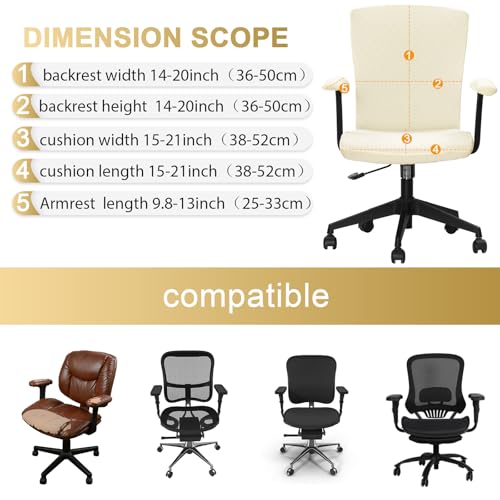 Tallew 4 Pcs Office Chair Covers Set Computer Universal Protective Stretchable Chair Seat Covers Desk Armrest Slipcovers Pads Office Cushion Backrest for Rotating(White) - color: White