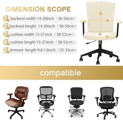 Tallew 4 Pcs Office Chair Covers Set Computer Universal Protective Stretchable Chair Seat Covers Desk Armrest Slipcovers Pads Office Cushion Backrest for Rotating(White) - color: White